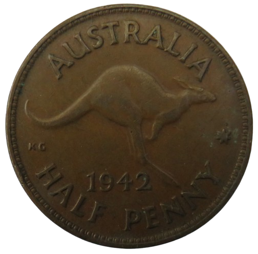 1942 King George VI Australia Halfpenny Coin