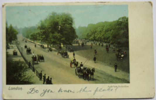 Vintage Postcard of London, Hyde Park, Rotten Row, 1909
