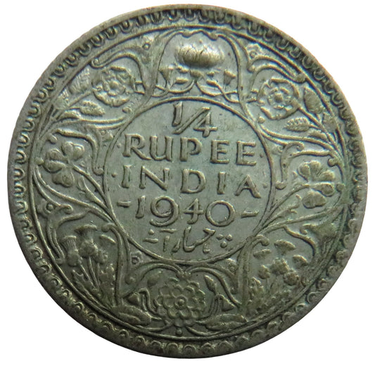 1940 King George VI India Silver 1/4 Rupee Coin