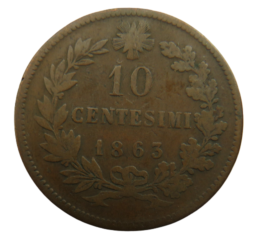 1863 Italy 10 Centesimi Coin