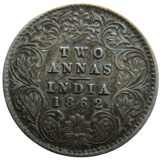 1862 Queen Victoria India Silver 2 Annas Coin