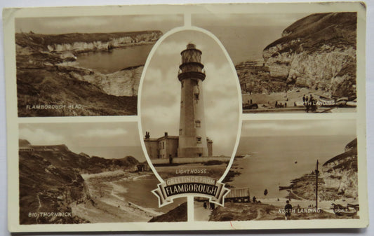 Vintage Multiview Postcard of Greetings from Flamborough, 1954