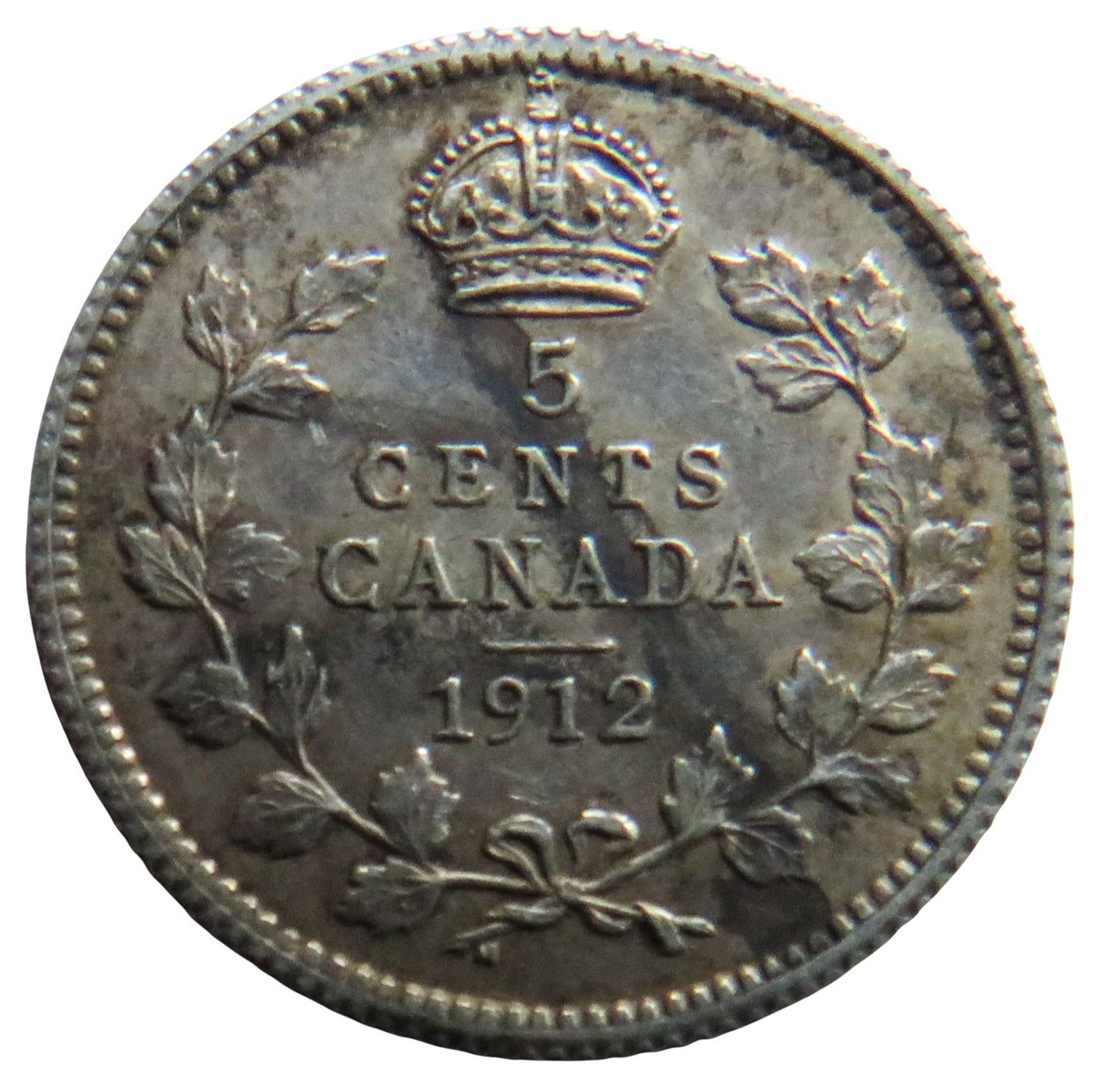 1912 King George V Canada Silver 5 Cents Coin