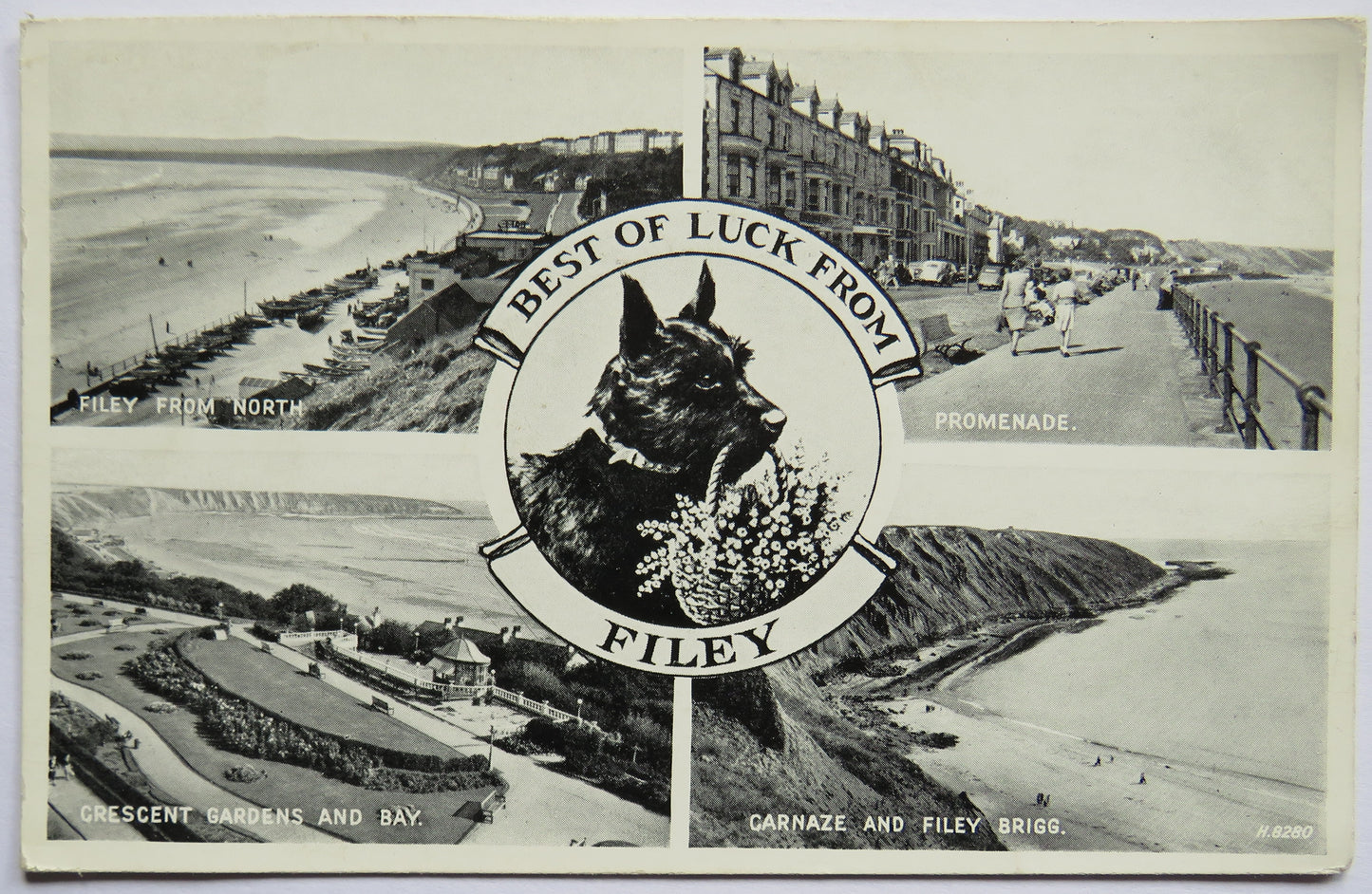 Vintage Multiview Postcard of Best of Luck from Filey, 1957