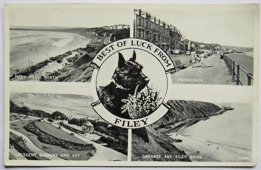 Vintage Multiview Postcard of Best of Luck from Filey, 1957