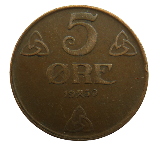 1930 Norway 5 Ore Coin
