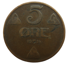 Load image into Gallery viewer, 1914 Norway 5 Ore Coin
