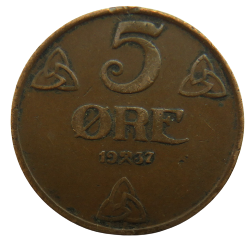 1937 Norway 5 Ore Coin