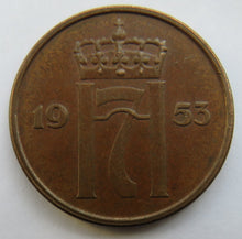 Load image into Gallery viewer, 1953 Norway 5 Ore Coin
