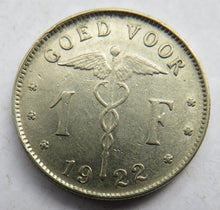 Load image into Gallery viewer, 1922 Belgium One Franc Coin
