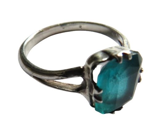Ladies Sterling Silver &  Green / Blue Stone Ring UK Size - O