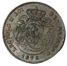 Load image into Gallery viewer, 1876 Belgium 2 Centimes Coin In High Grade
