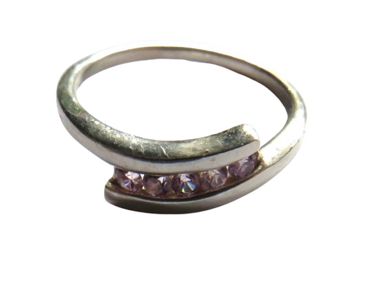 Stylish Ladies Sterling Silver & Pink Stone Ring UK Size - i