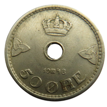 Load image into Gallery viewer, 1948 Norway 50 Ore Coin
