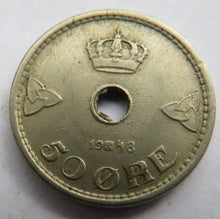 Load image into Gallery viewer, 1948 Norway 50 Ore Coin
