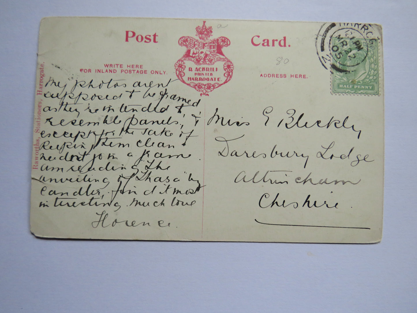 Vintage Postcard of Harlow Car Woods, Harrogate, 1905