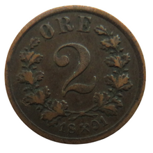 Load image into Gallery viewer, 1891 Norway 2 Ore Coin
