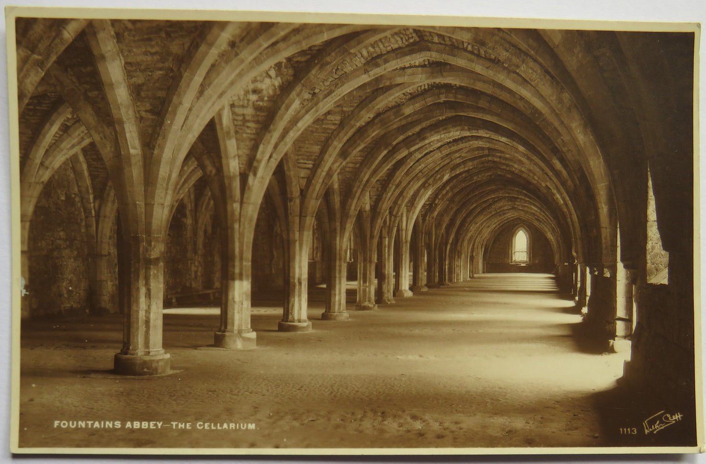 Vintage Postcard of Fountains Abbey - The Cellarium