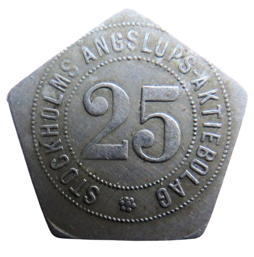 Stockholms Angslops -Aktiebolag 25 Ore Vintage Swedish Token