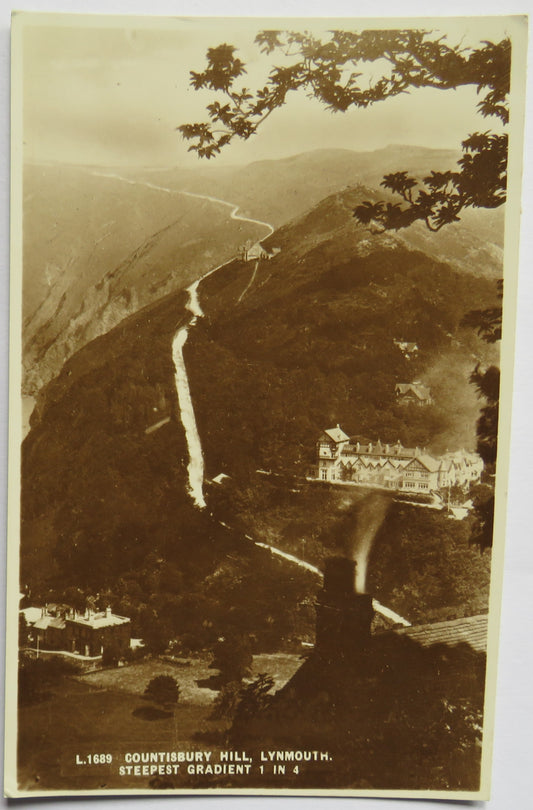 Vintage Postcard of Countisbury Hill, Lynmouth, Steepest Gradient 1 in 4