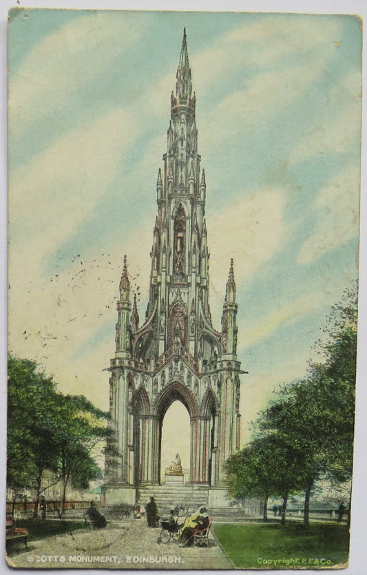 Vintage Postcard of Scotts Monument, Edinburgh, 1906