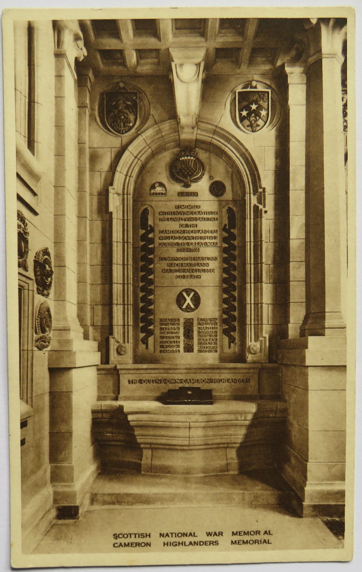 Vintage Postcard of Scottish National War Memorial, Cameron Highlanders Memorial