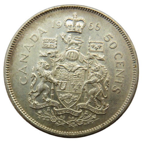 1966 Queen Elizabeth II Canada Silver 50 Cents Coin