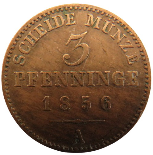 1856-A German States Prussia 3 Pfennig Coin