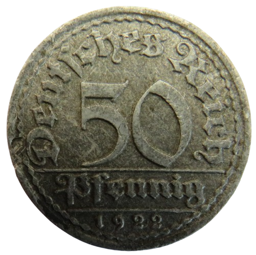 1922-F Germany - Weimar Republic 50 Reichspfennig Coin