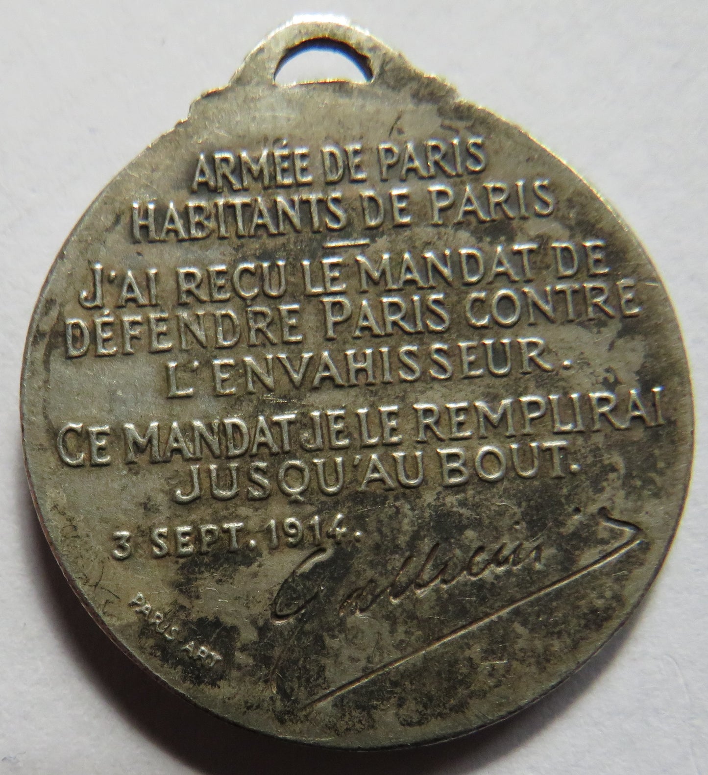1914 France WWI Patriotic Medal Armee De Paris