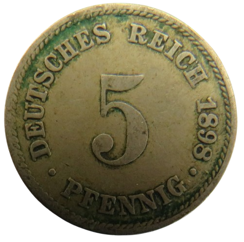 1898-J Germany 5 Pfennig Coin