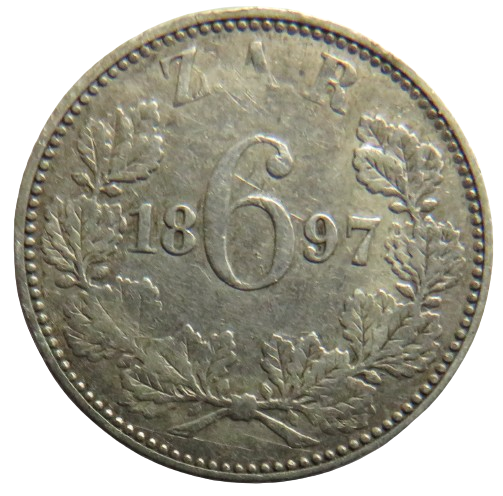 1897 South Africa Z.A.R Silver Sixpence Coin