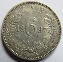 Load image into Gallery viewer, 1897 South Africa Z.A.R Silver Sixpence Coin
