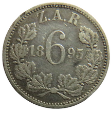 Load image into Gallery viewer, 1895 South Africa Z.A.R Silver Sixpence Coin
