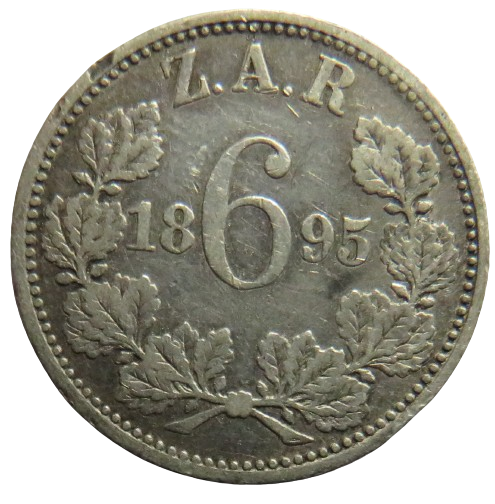 1895 South Africa Z.A.R Silver Sixpence Coin