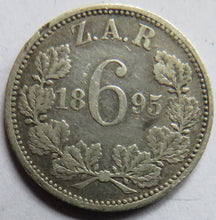 Load image into Gallery viewer, 1895 South Africa Z.A.R Silver Sixpence Coin
