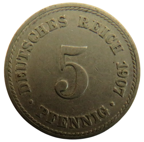 1907-A Germany 5 Pfennig Coin