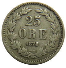 Load image into Gallery viewer, 1875/4 Sweden Silver 25 Ore Coin
