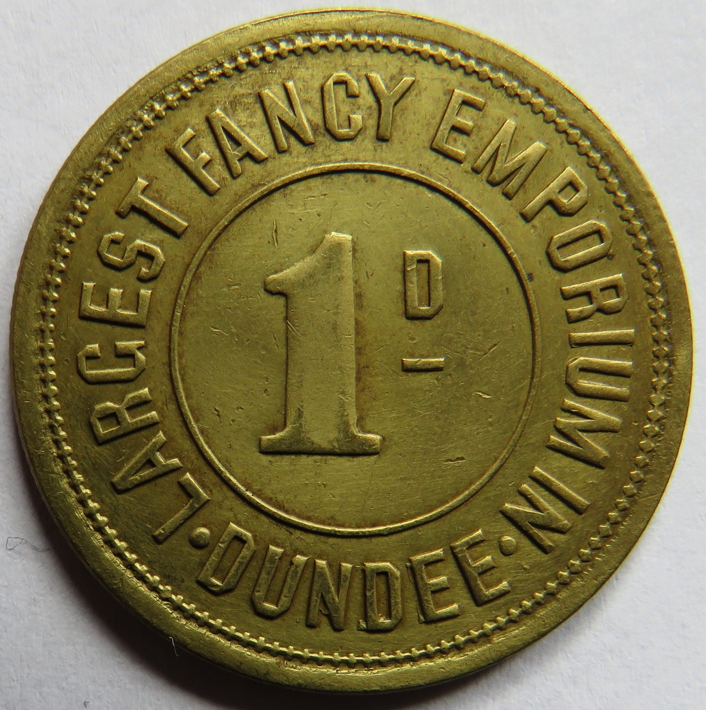 Samuel Lees Dundee 1d One Penny Token Largest Fancy Emporium