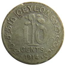 Load image into Gallery viewer, 1914 King George V Ceylon Silver 10 Cents Coin
