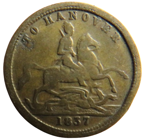 1837 Queen Victoria " To Hanover" Cumberland Jack Gaming Token