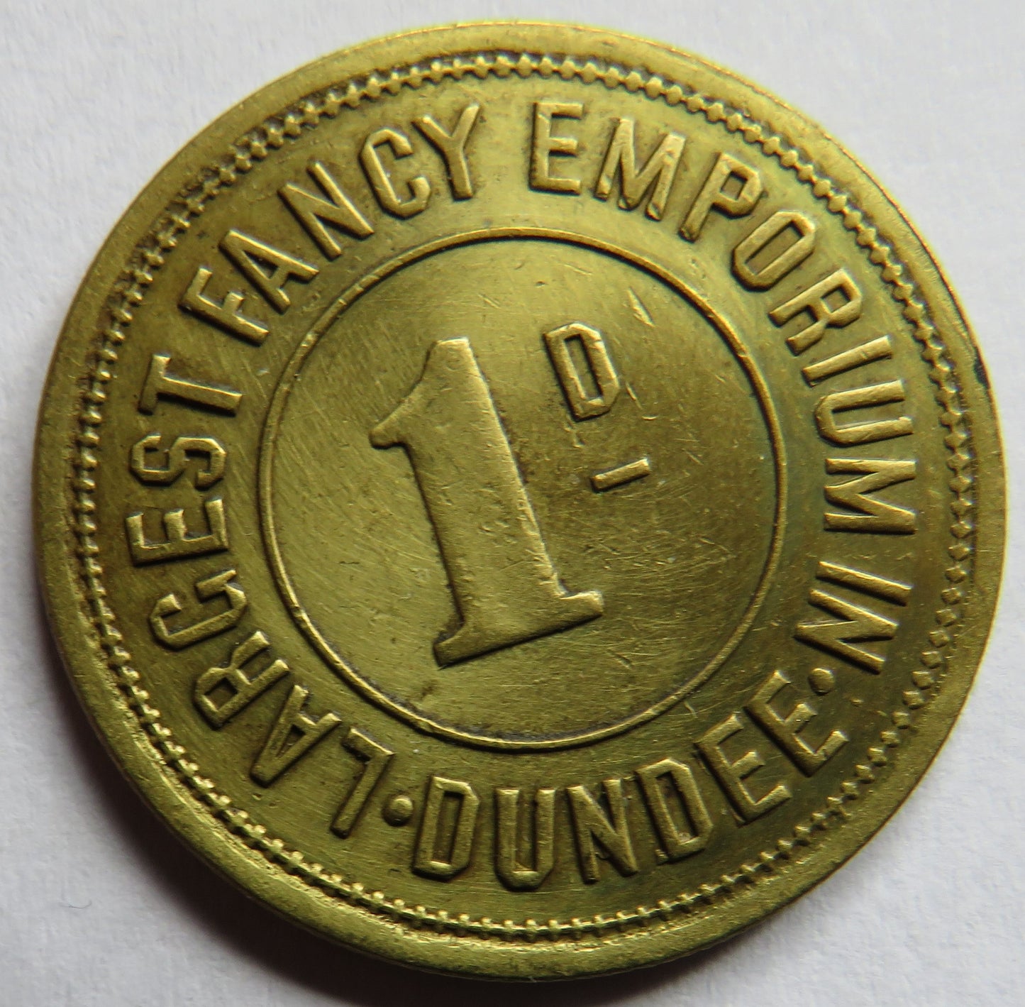 Samuel Lees Dundee 1d One Penny Token Largest Fancy Emporium