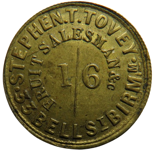 Stephen T. Tovey Fruit Salesman Birmingham 1/6 Token