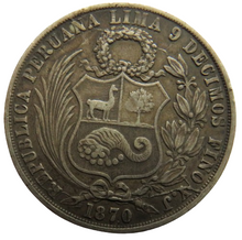 Load image into Gallery viewer, 1870 Peru Silver One Sol Coin
