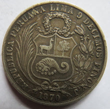 Load image into Gallery viewer, 1870 Peru Silver One Sol Coin
