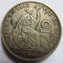 Load image into Gallery viewer, 1870 Peru Silver One Sol Coin
