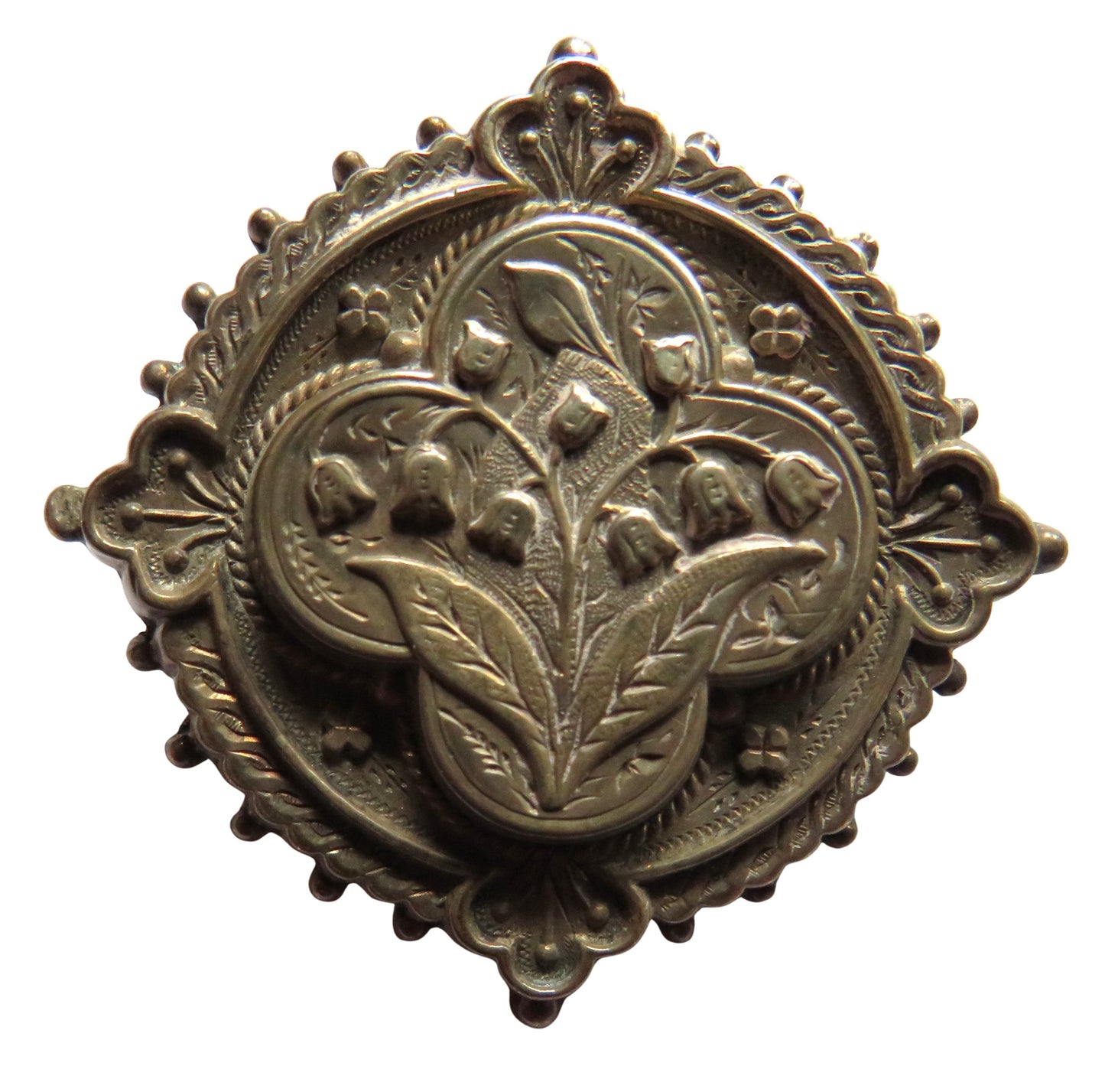 Antique White Metal / Silver Brooch With Floral Design
