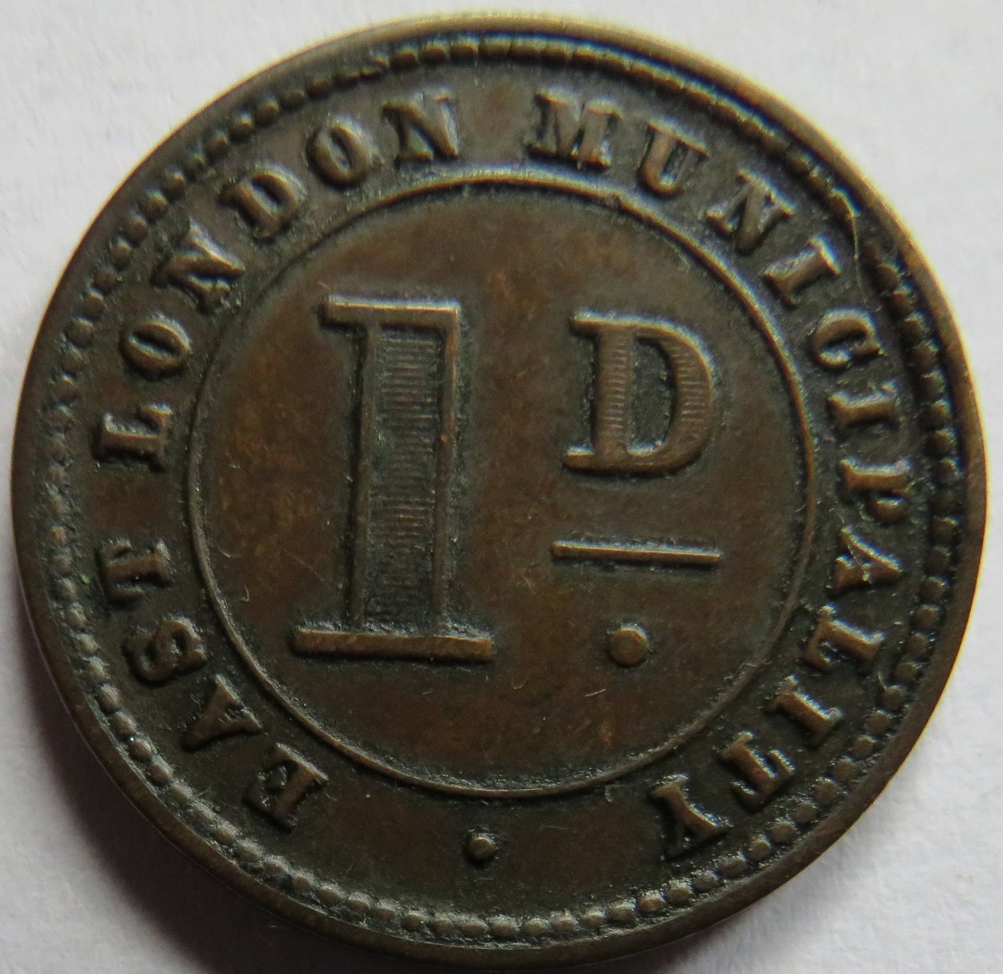 1880 East London Municipality 1d One Penny Token South Africa