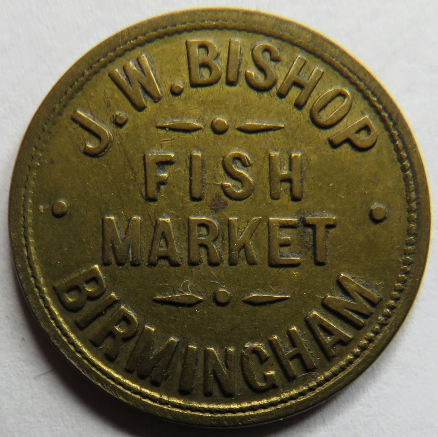 J.W. Bishop Birmingham Fish Market 1/- Token