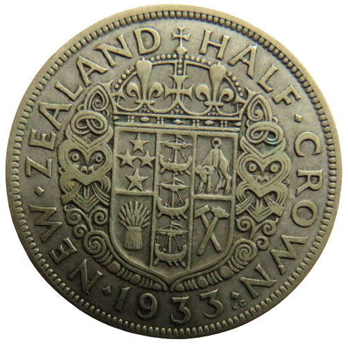 1933 King George V Silver New Zealand Halfcrown Coin